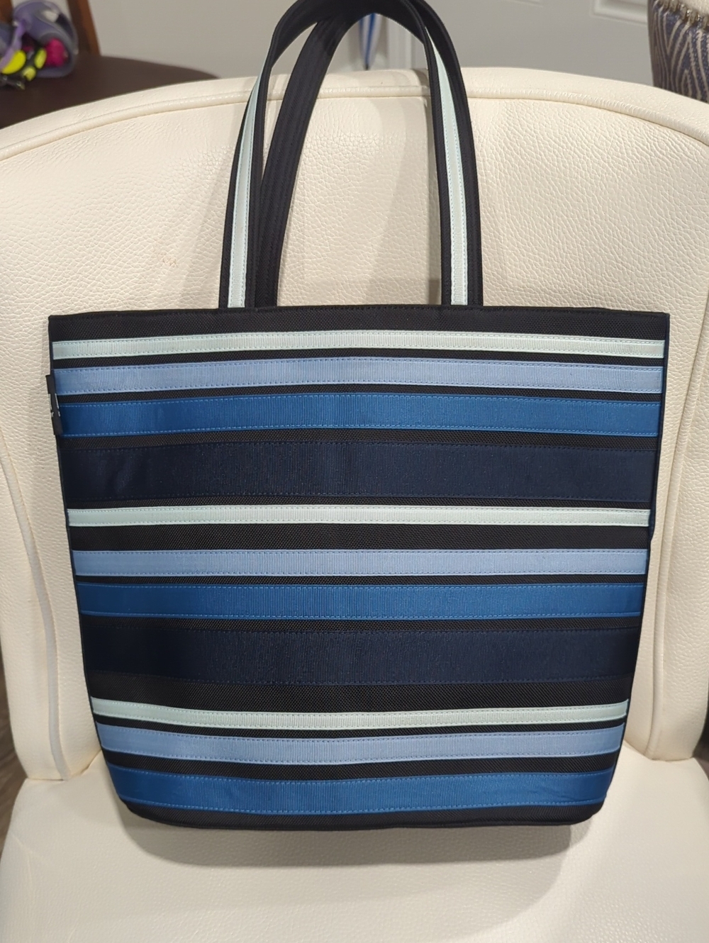 Dkny Navy, Light Blue & Black Striped Tote
